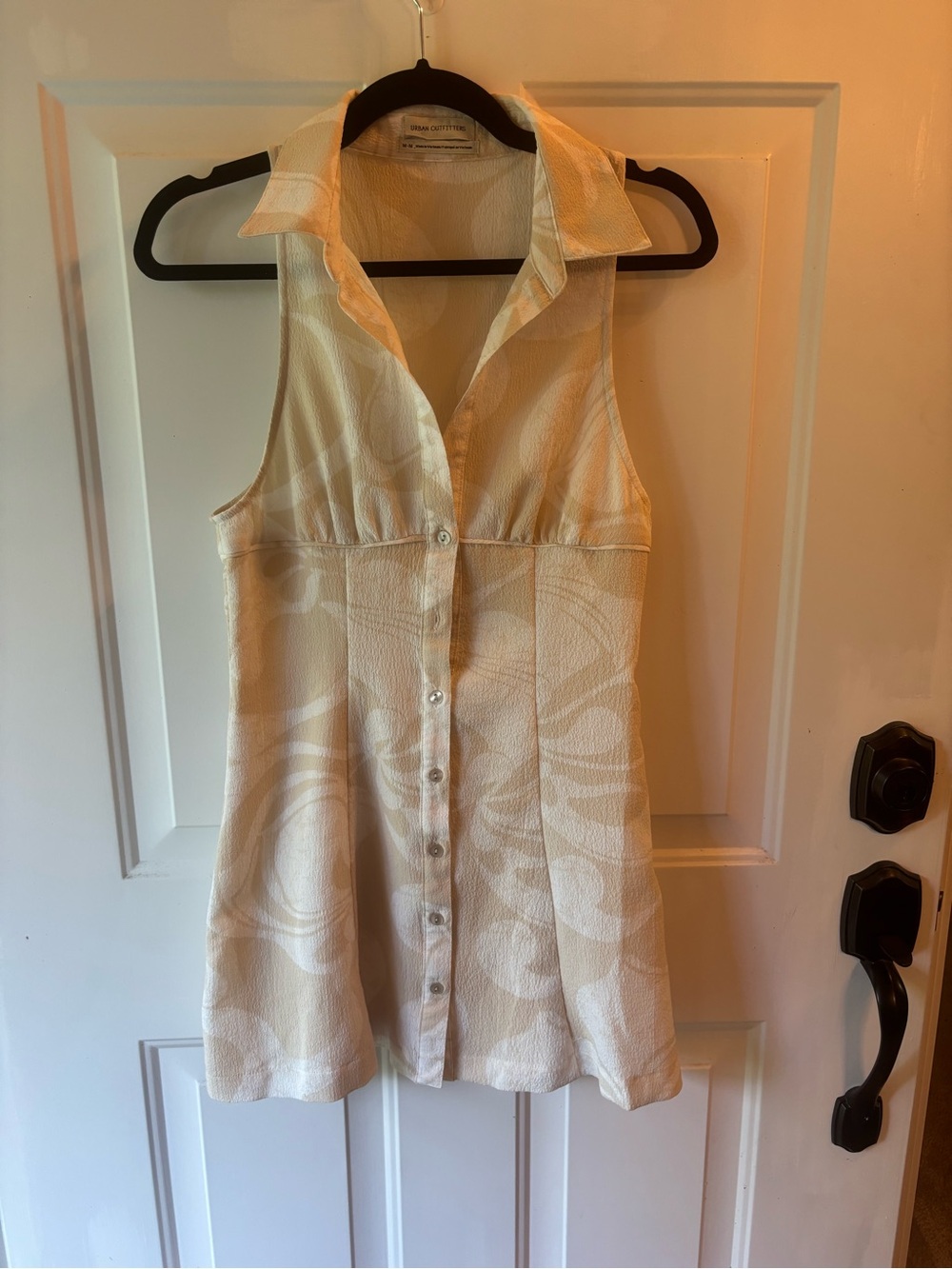 Urban Outfitters Cream Textured Button-Front Mini Dress